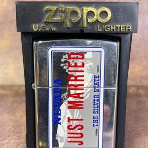 Rare 1997 Just Married Nevada The Silver State Zippo Lighter